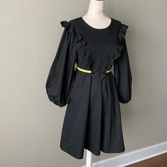 H&M Cotton Puff-sleeved Ruffle-trim Dress in Black - Picture 11 of 16